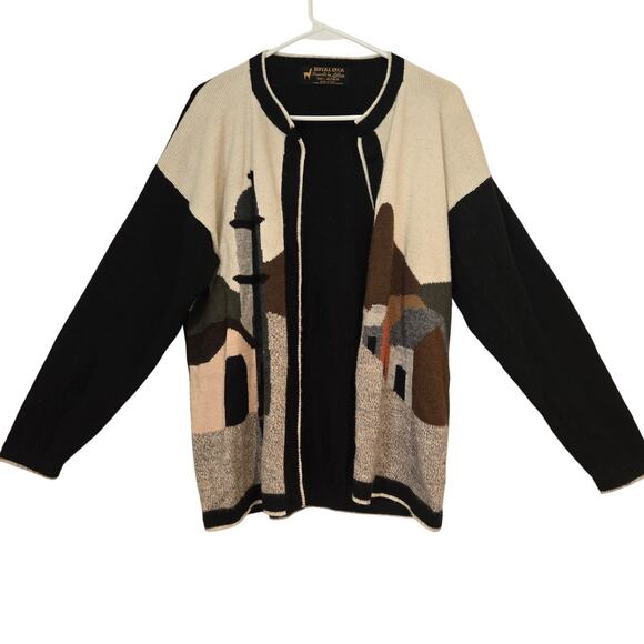 Vintage Royal Inca Imports by Lillian 100% Alpaca Peru Village Scene Cardigan - Picture 3 of 9